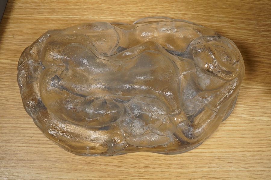 A studio hand made glass sculpture of a reclining nude, signed Anthony Stern 1944-2022, 30cm long